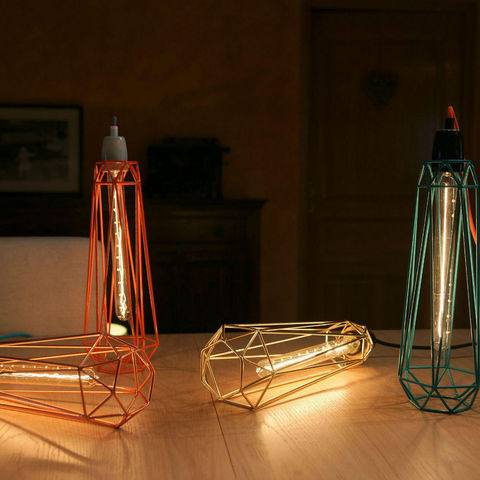 Filament Style - Hanging lamp-Filament Style-DIAMOND 2 - Suspension Noir câble Rouge Ø12cm | La